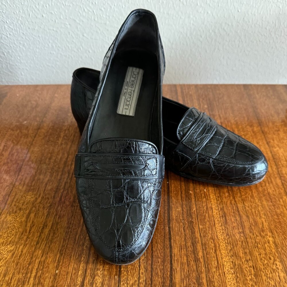 🎉HP🎉D Ferradini Men’s Size 9M GENUINE CROCODILE Black Italian Loafer Hand Made